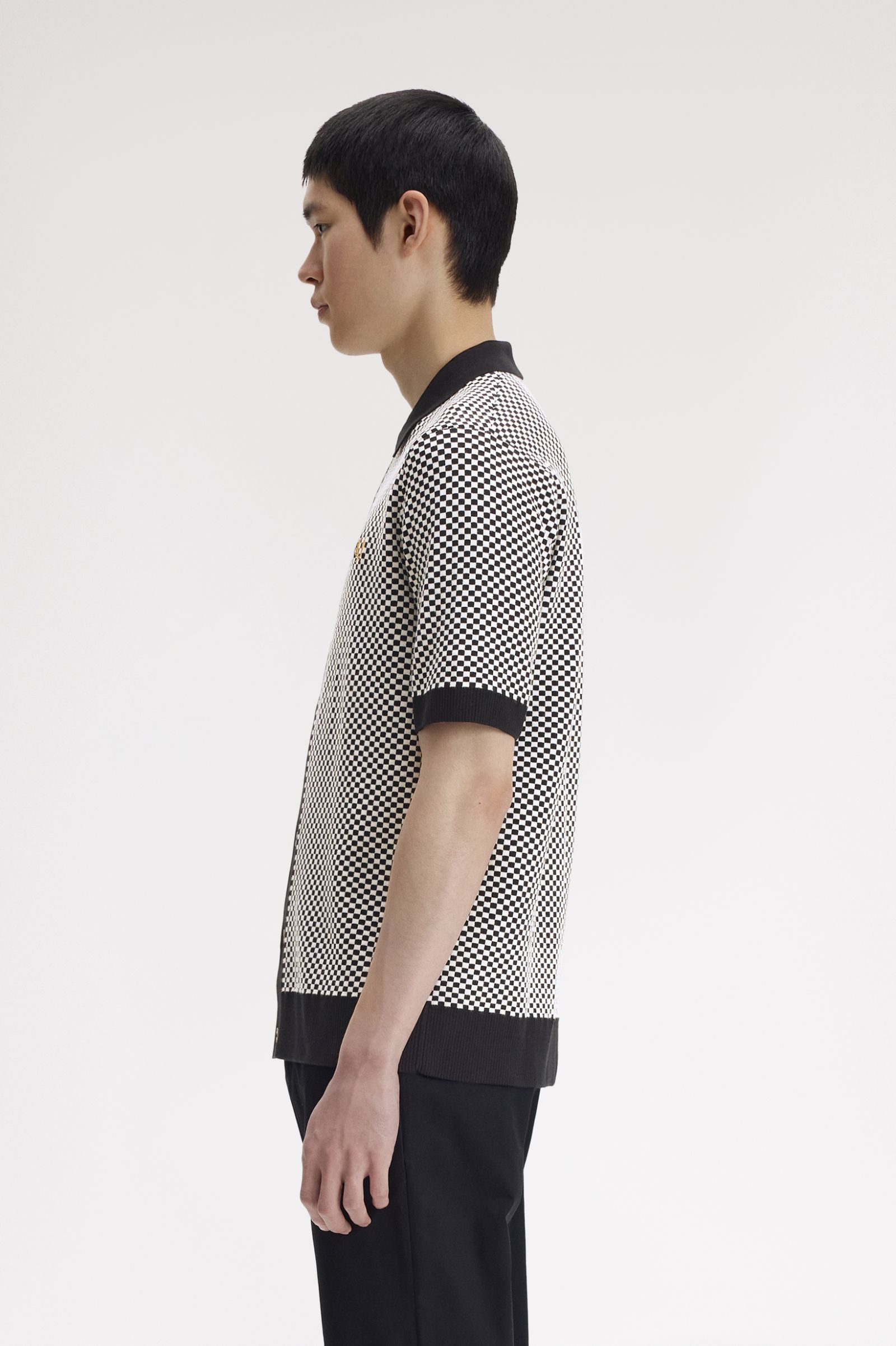 Chequerboard Button Through Shirt - Black | Men