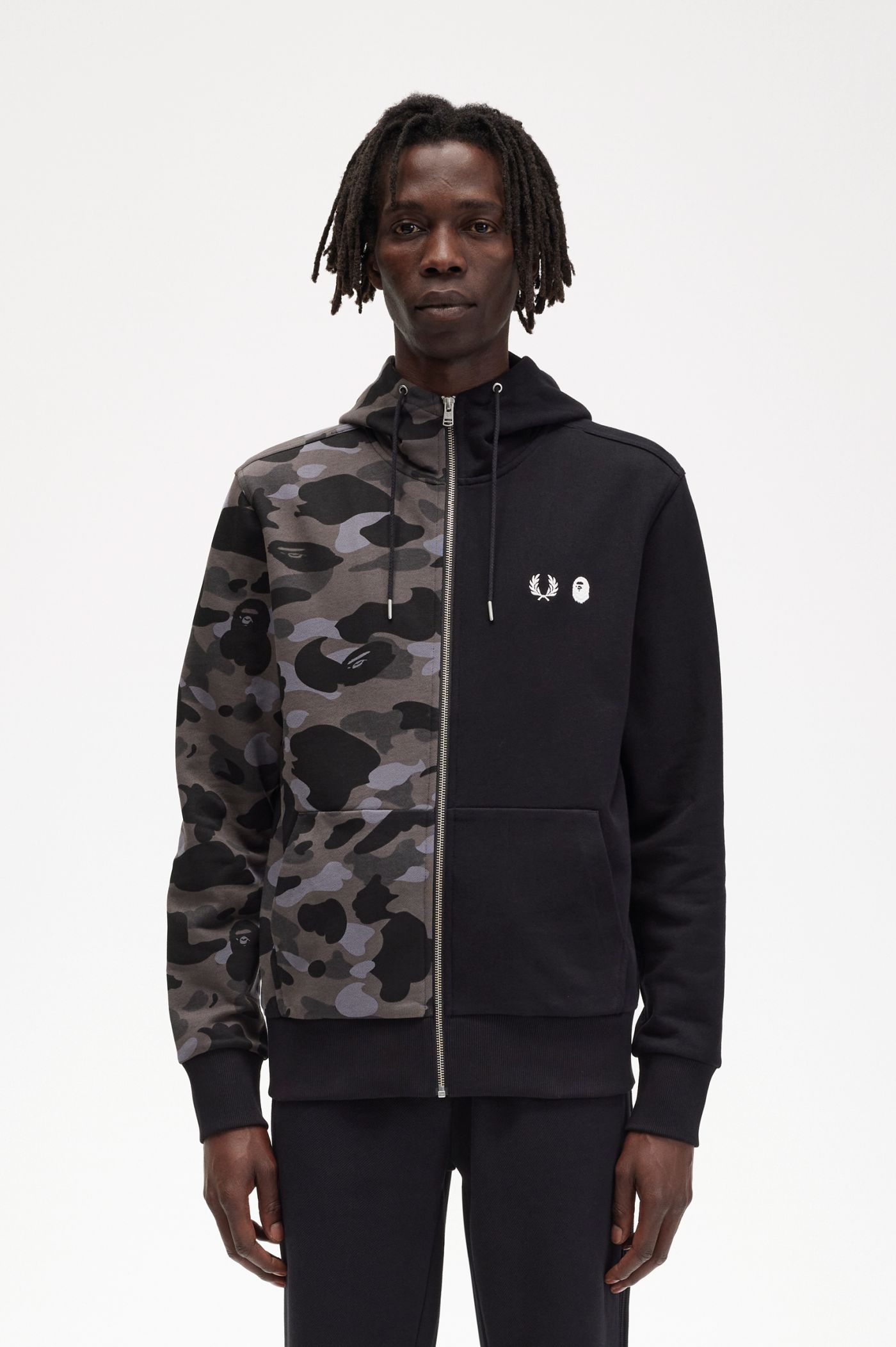 Contrast Zipped Hooded Sweatshirt - Black | | Fred Perry US