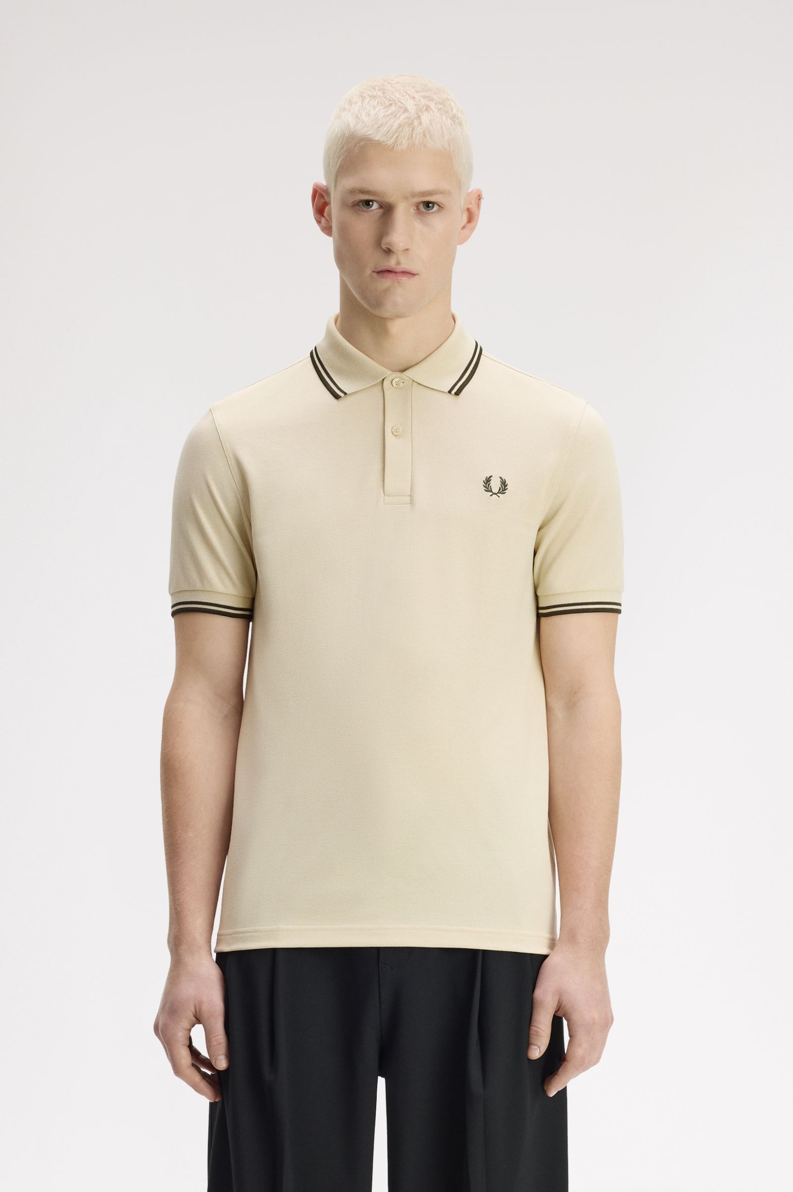 M3600 - Oatmeal / Night Green / Night Green | The Fred Perry Shirt