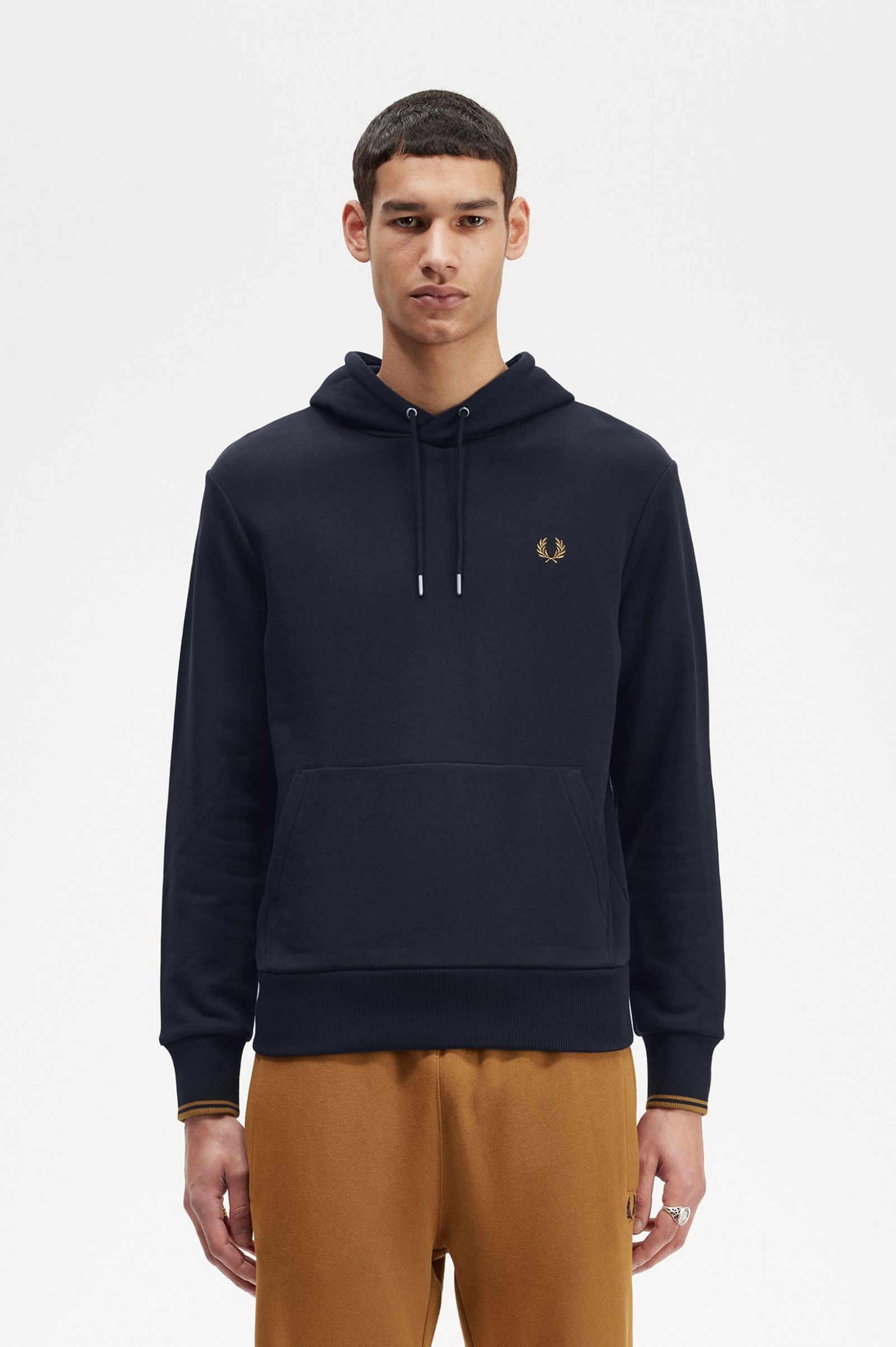 Tipped Hooded Sweatshirt - Navy / Dark Caramel | Men's Sweatshirts