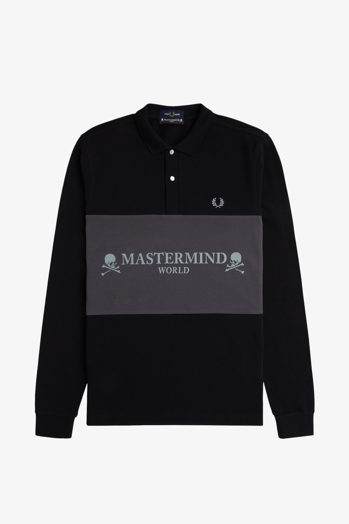 FRED PERRY×MASTERMIND ポロシャツ　長袖 ブラック SM8175_102_V2_Q424_FLATFRONT.JPG