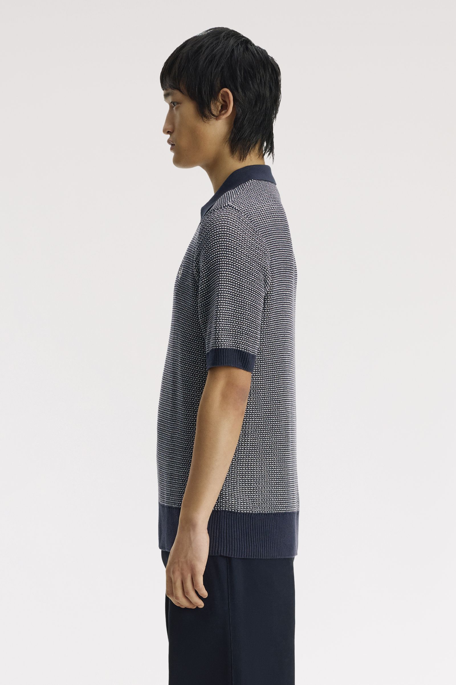 Textured Knitted Half Zip Shirt - Navy | Men's Knitwear | Jumpers