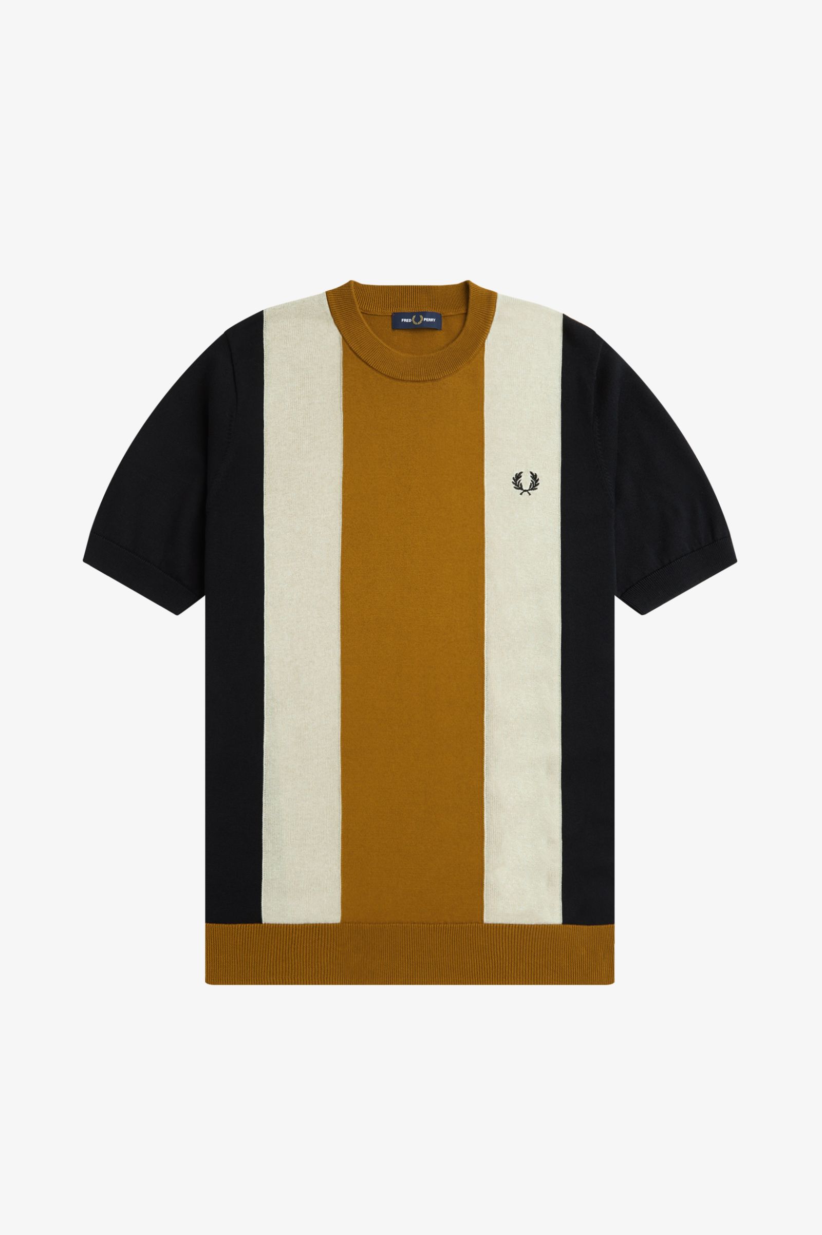 Gestreiftes Feinstrick-T-Shirt - Schwarz / Hellbeige / Dunkles 