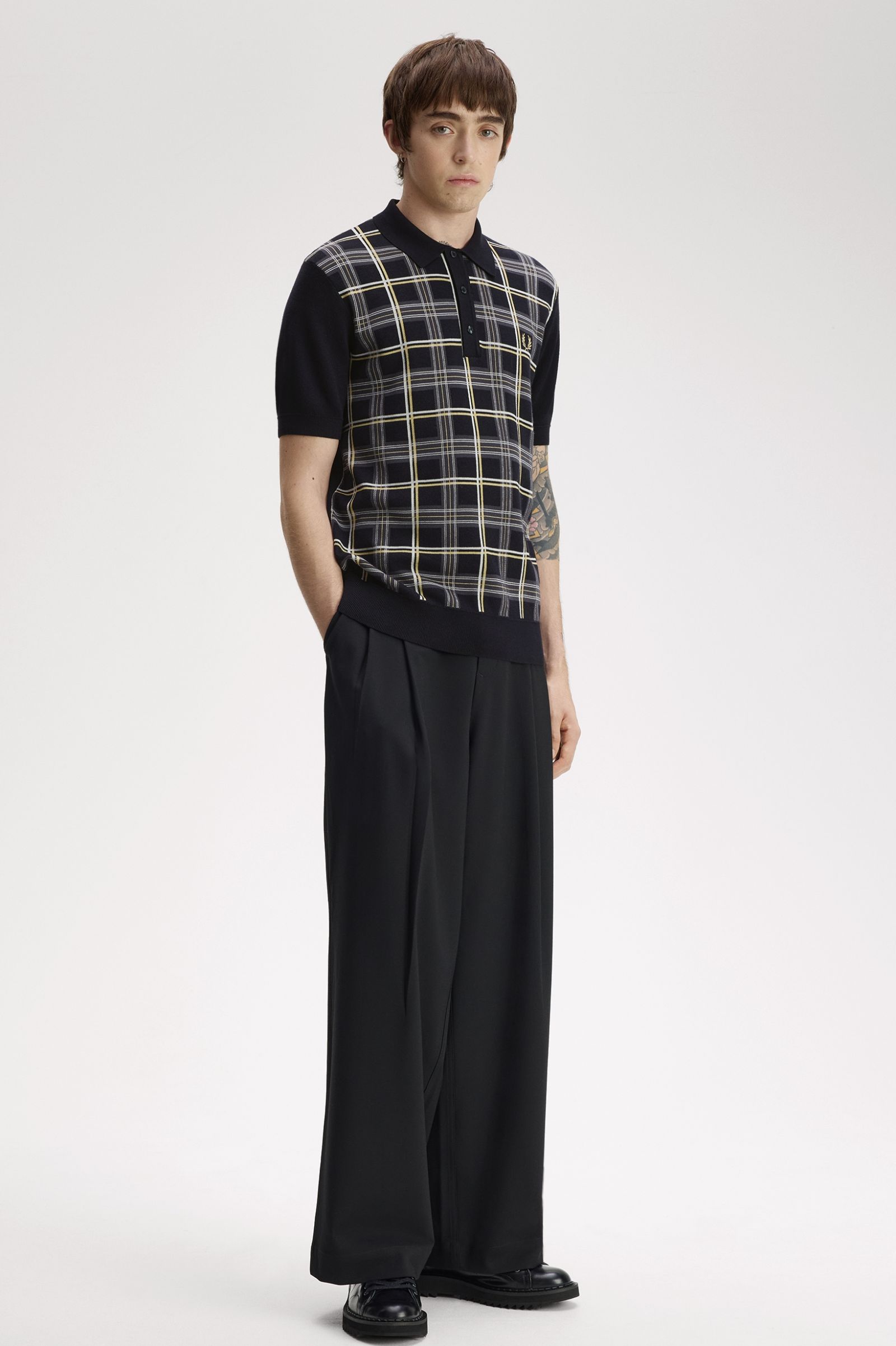 Tartan Knitted Shirt - Black | Men's Knitwear | Jumpers, Cardigans