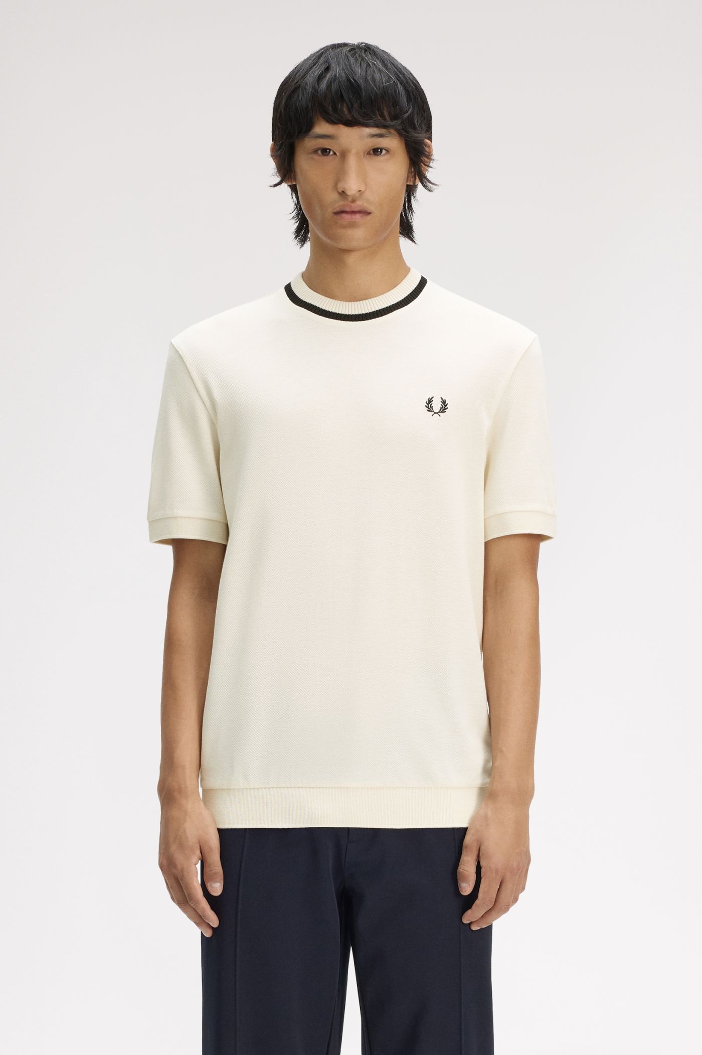 Crew Neck Piqué T-Shirt - Ecru | Men