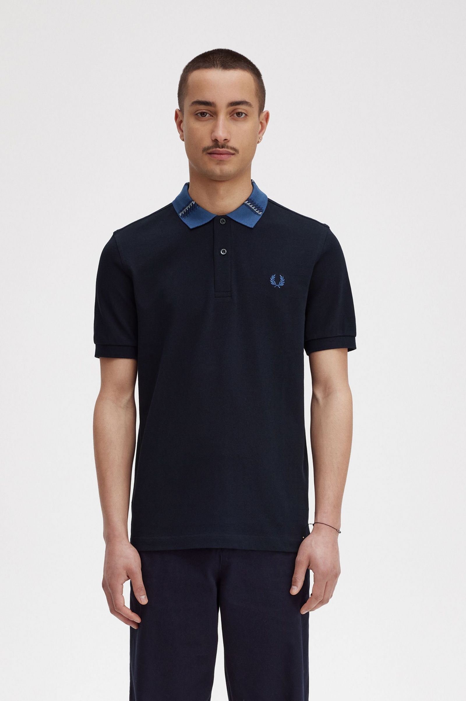 Graphic Collar Polo Shirt - Navy | Men's Polo Shirts | Short & Long ...