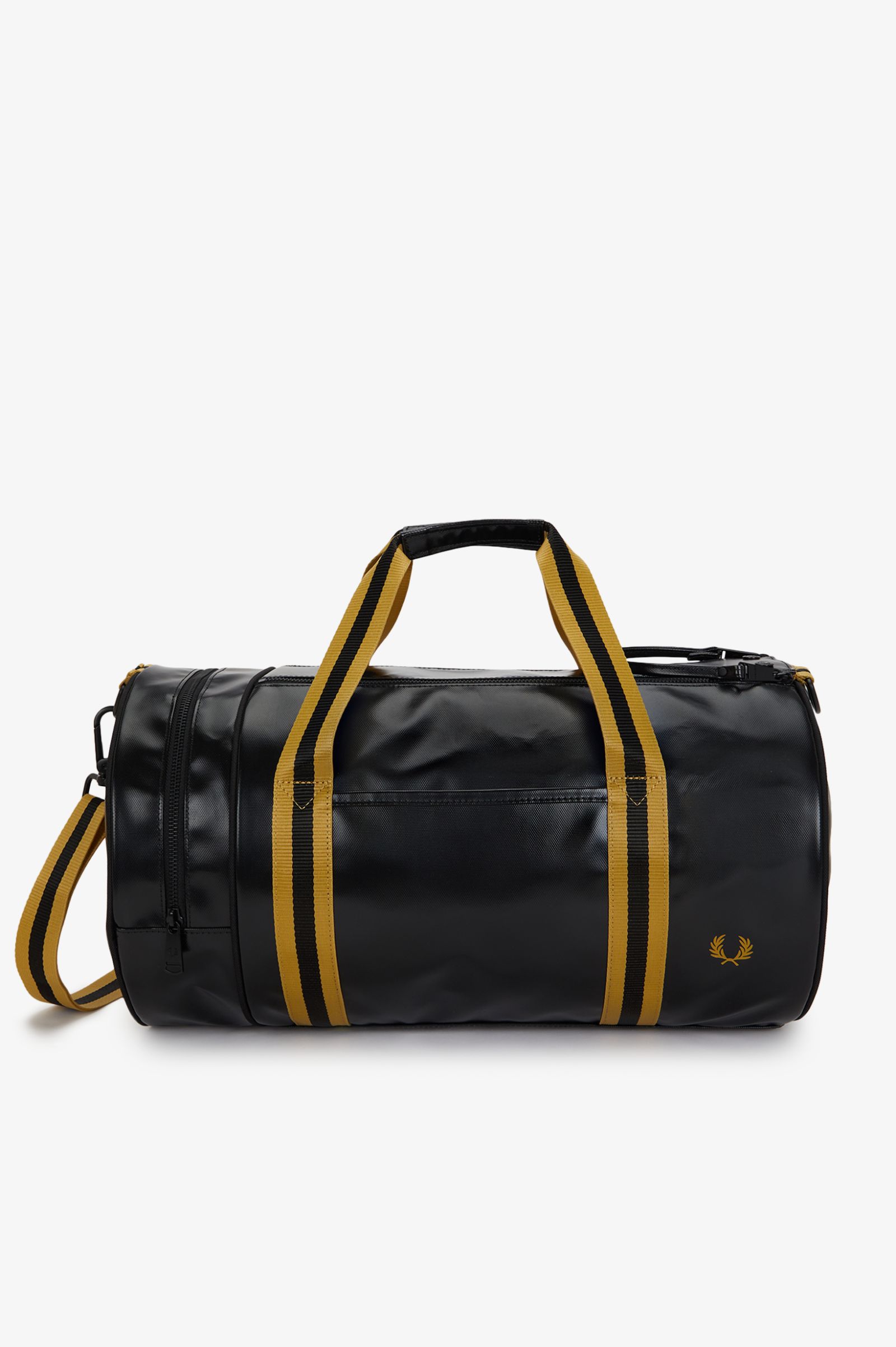 FRED PERRY ドラムバッグ ブラック/イエロー Tipped Classic Barrel Bag - Black / Gold | Accessories | Hats