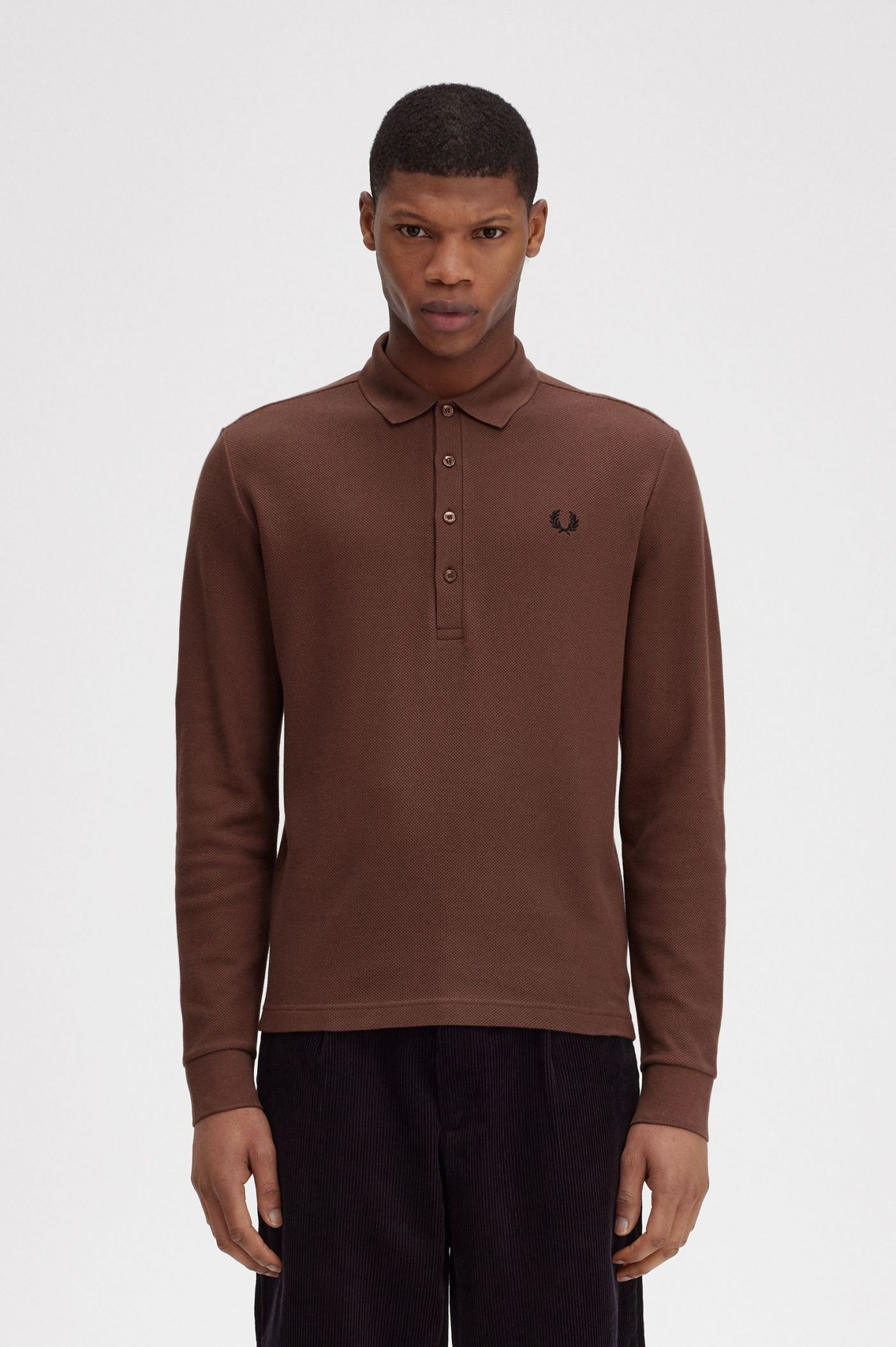 Honeycomb Cotton Long Sleeve Polo Shirt - Fred Perry