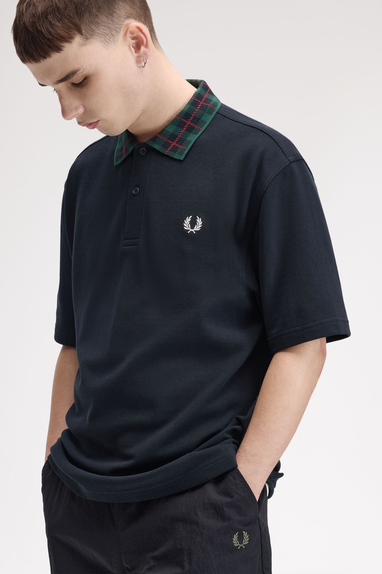 Tartan Collar Polo Shirt - Navy | Men's Polo Shirts | Short & Long
