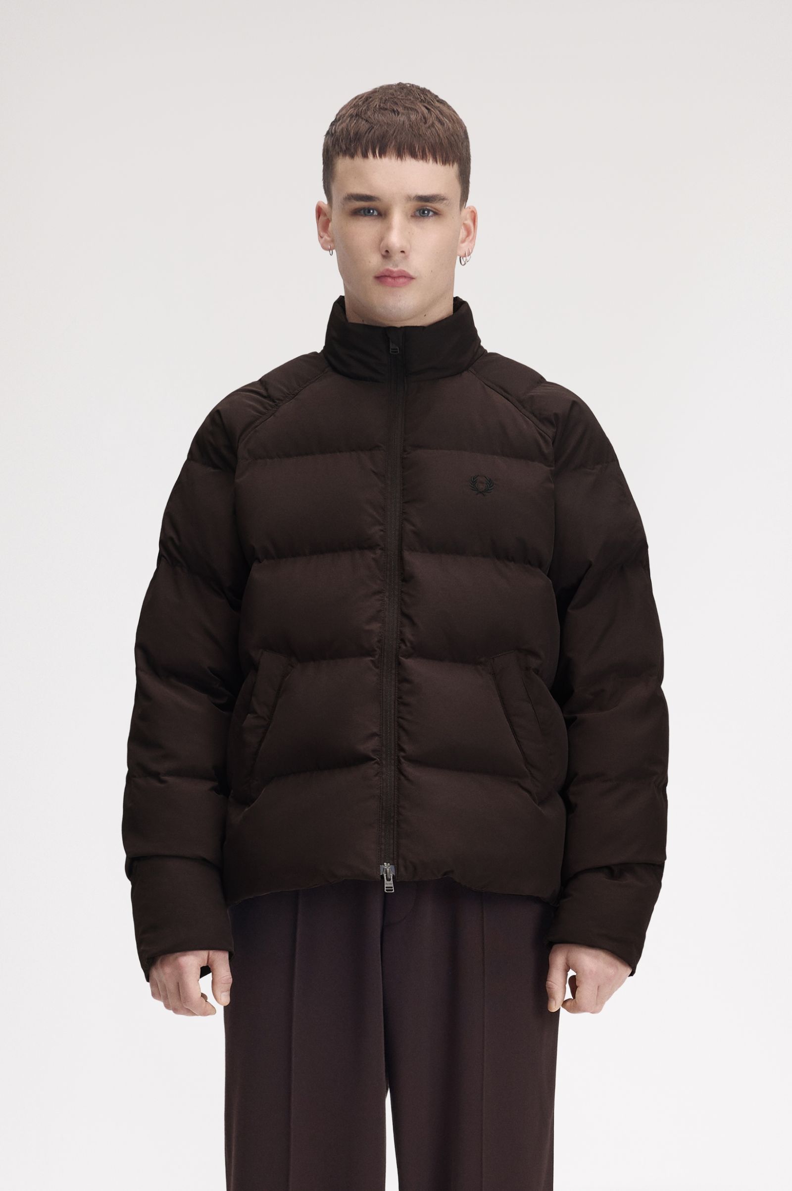 ジャケット・アウター FRED PERRY Raglan Sleeve Padded Jacket Raglan Sleeve Padded Jacket - Rich Brown | Mens Coats & Jackets