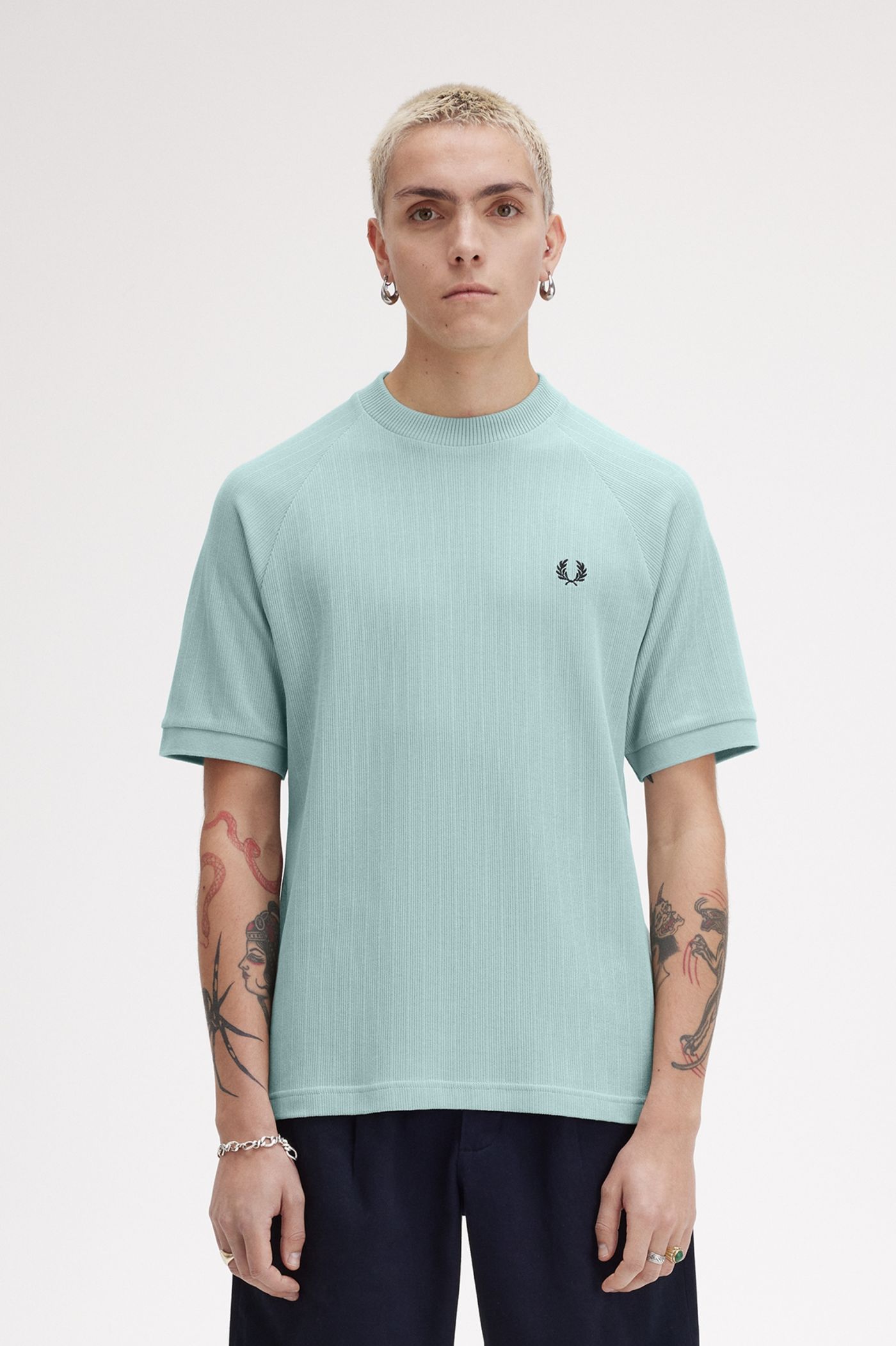 Geripptes T-Shirt mit Raglanärmeln - Silberblau | T-Shirts für