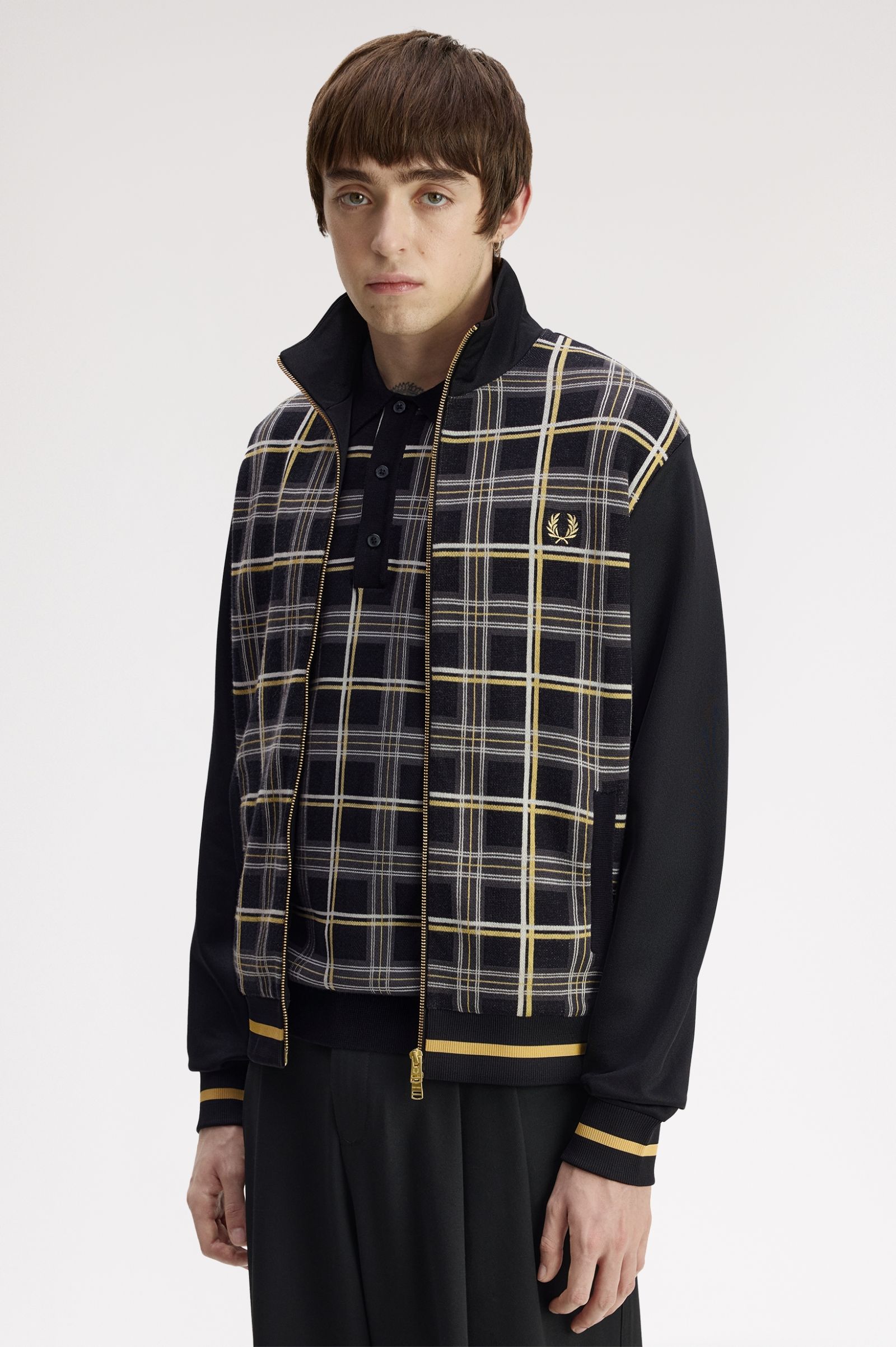 FRED PERRY/フレッドペリータータンチェック Track Jacket黒 Tartan Panel Track Jacket - Black | Men's Track Jackets | Track