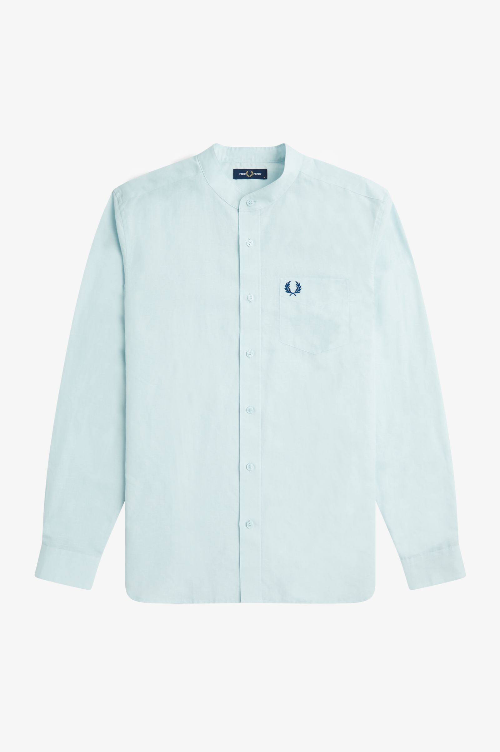 Linen Blend Grandad Collar Shirt - Light Ice | Men