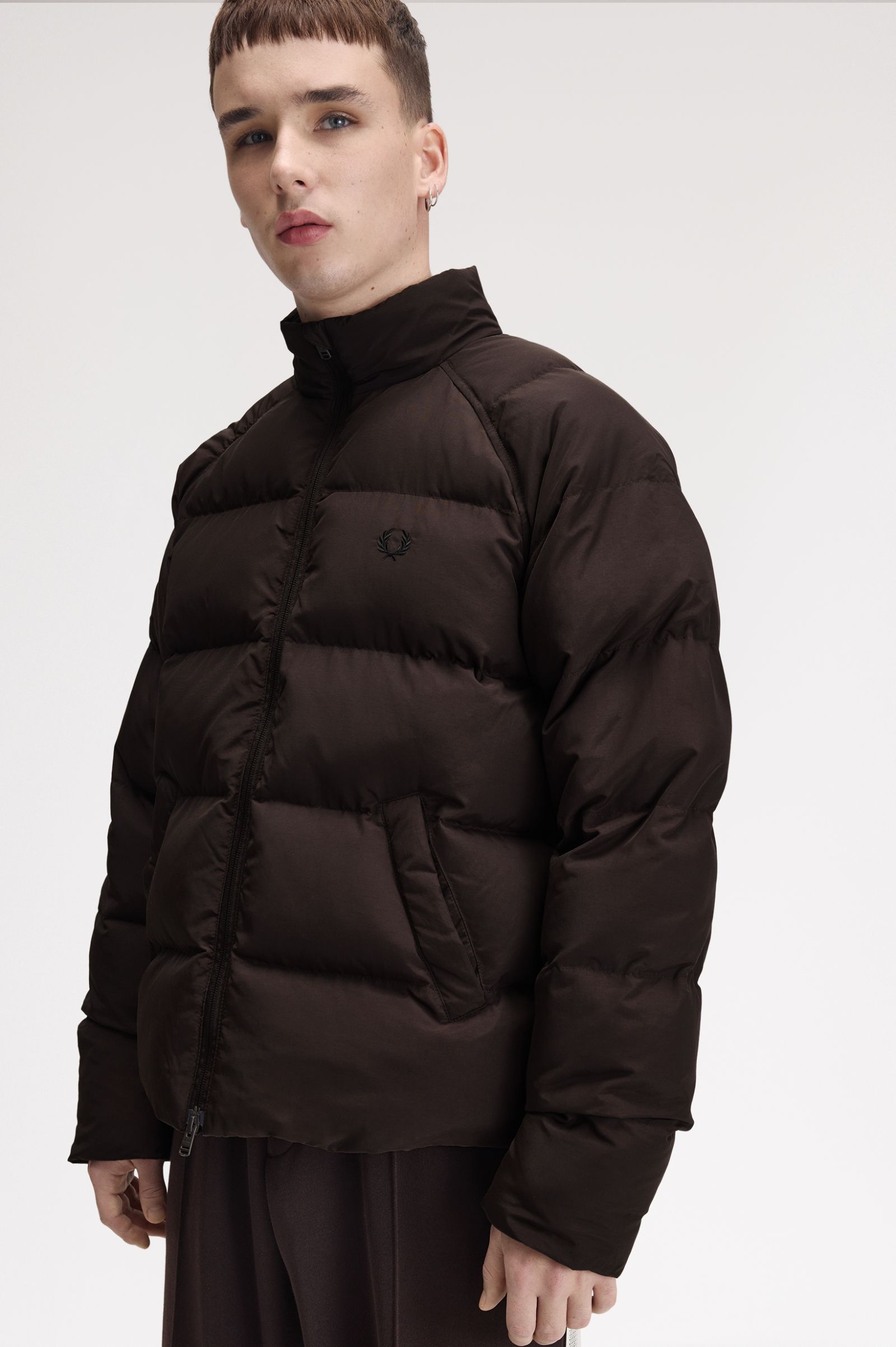 ジャケット・アウター FRED PERRY Raglan Sleeve Padded Jacket Raglan Sleeve Padded Jacket - Rich Brown | Mens Coats & Jackets