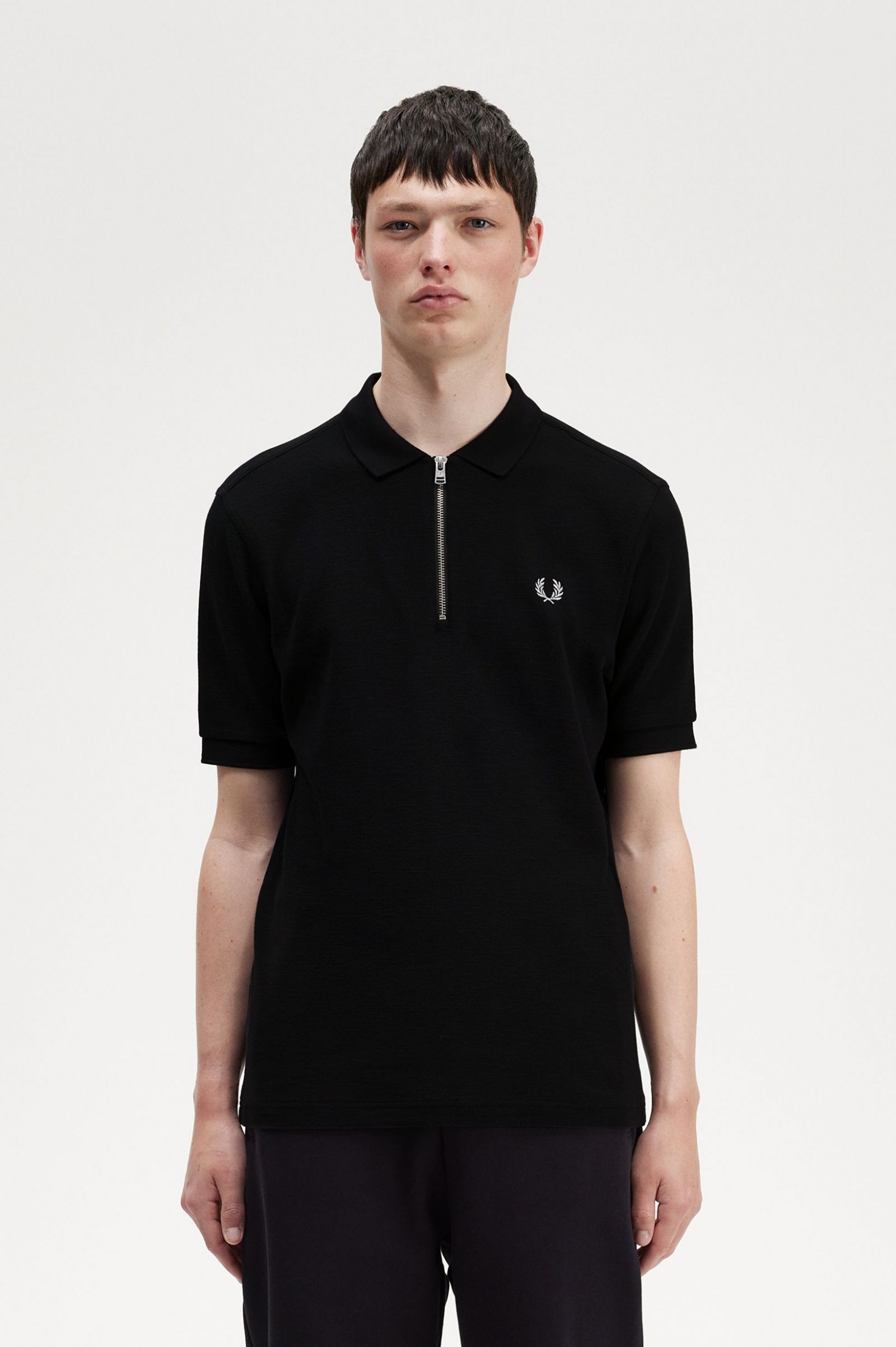 Waffle Texture Polo Shirt - Black | Men's Polo Shirts | Short & Long ...