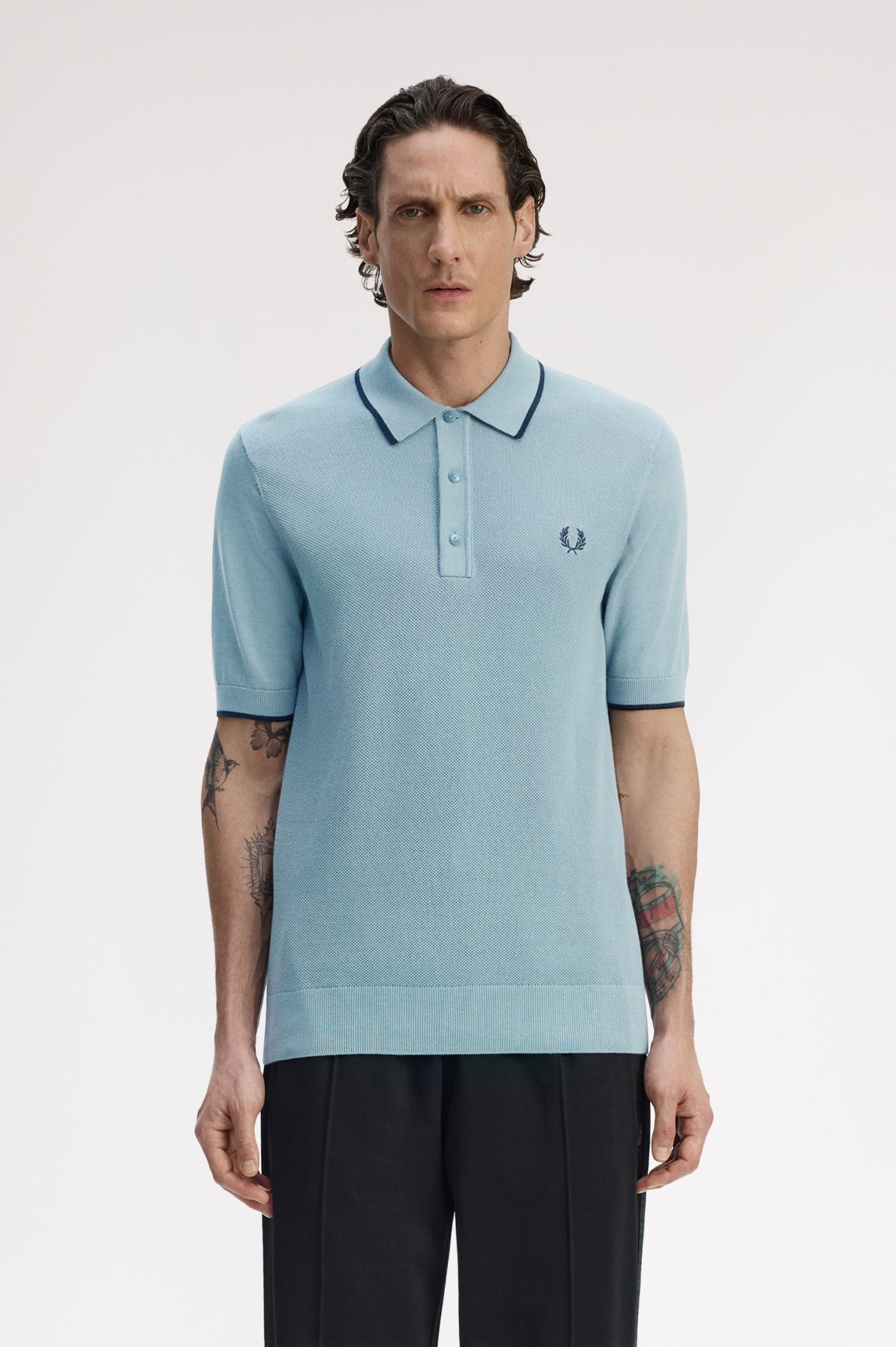 Pique Stitch Knitted Shirt - Stockport Blue | Men's Knitwear