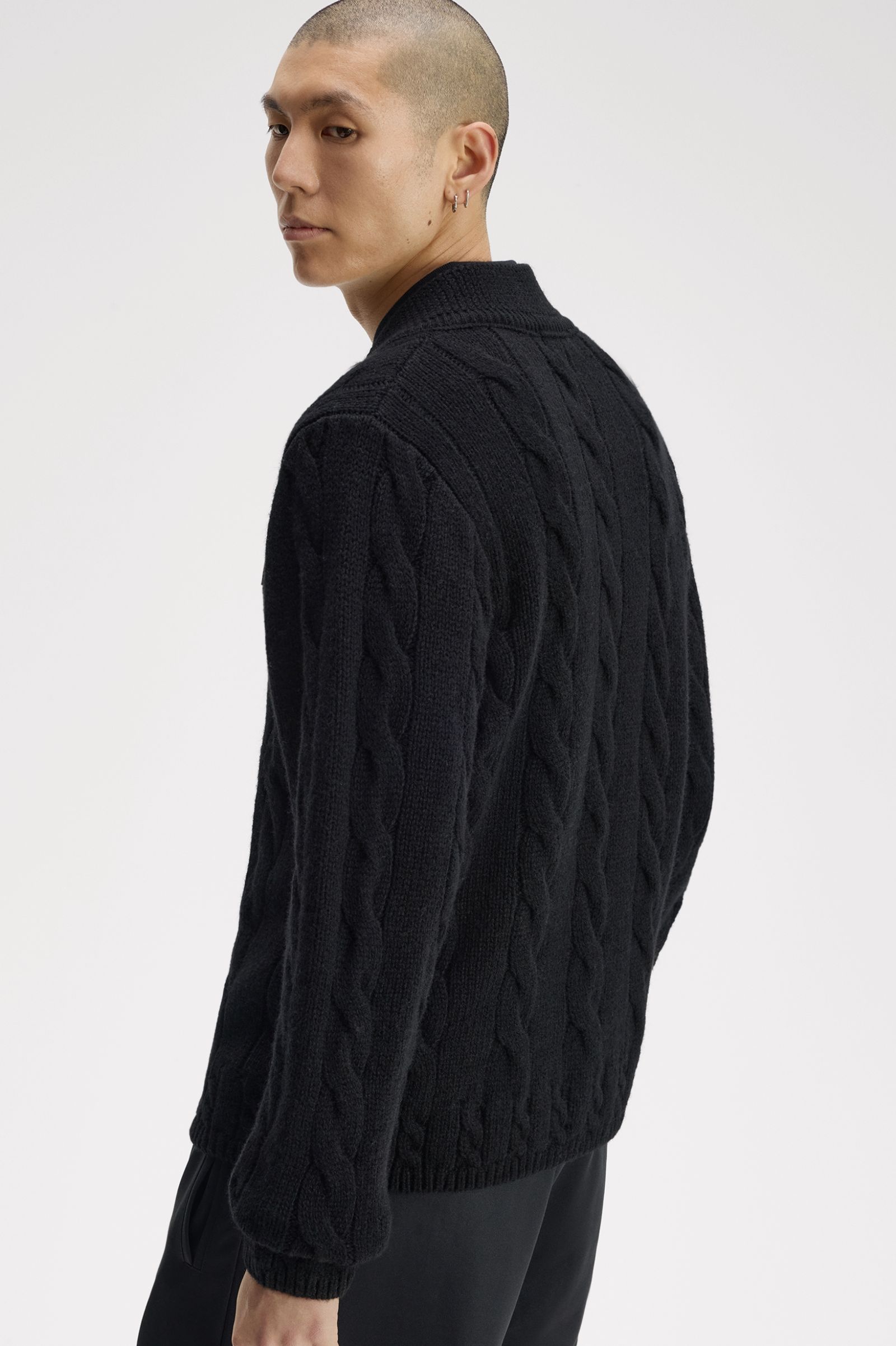 Leather Patch Cable Knit Jumper - Black | Men's Knitwear | Jumpers