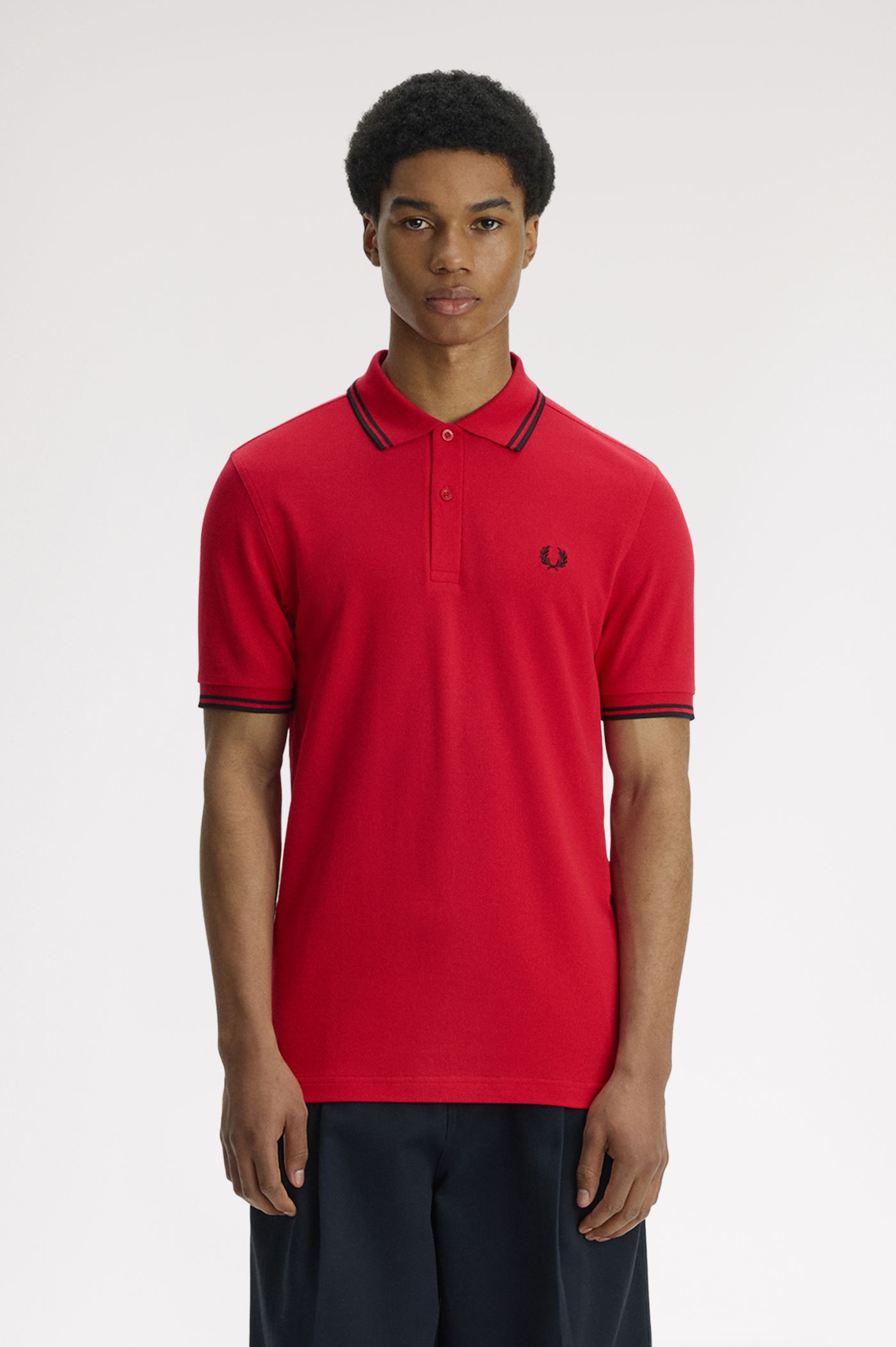 FRED PERRY ポロシャツ バーガンディ Lサイズ M3600 - English Rose Red / Black / Black | The Fred Perry Shirt