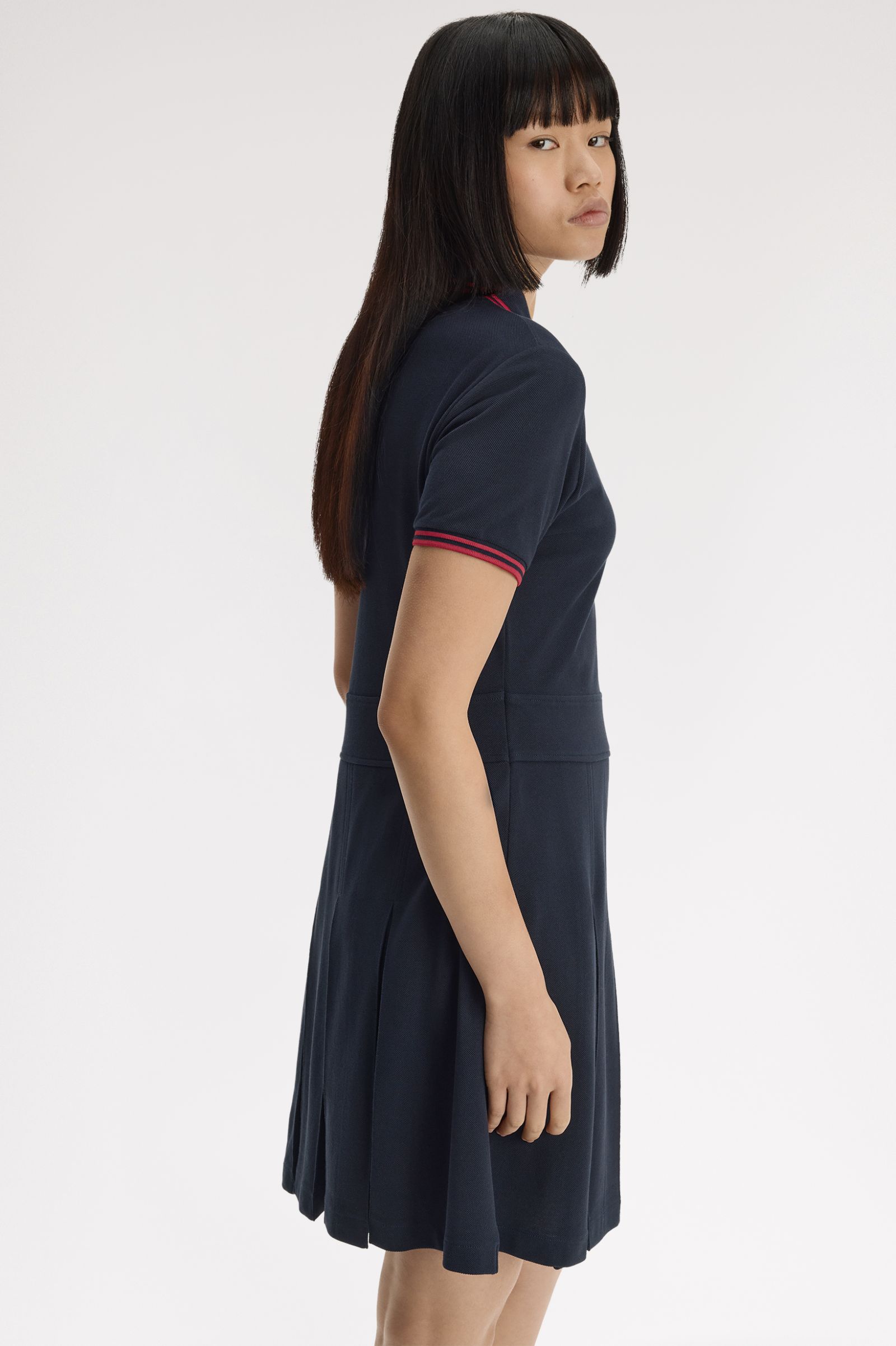 Twin Tipped Pleated Fred Perry Dress - Navy | Women's Dresses