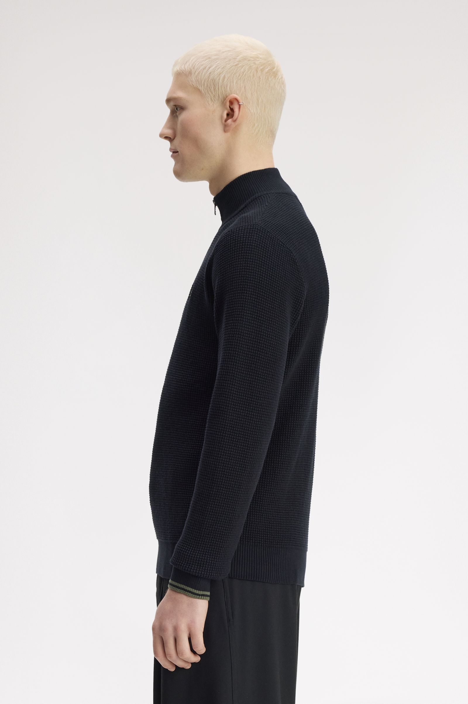 Waffle Stitch Half Zip Jumper - Black | Men's Knitwear | Jumpers