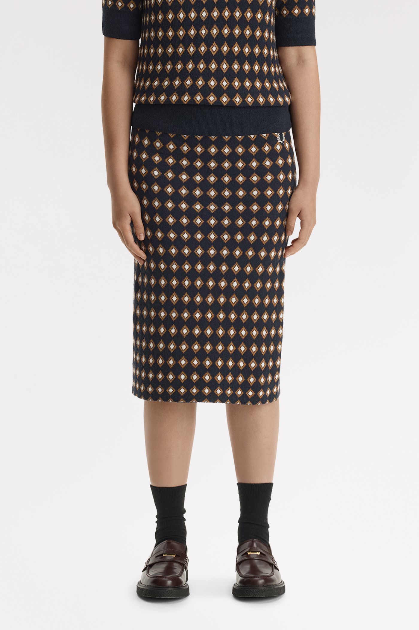Boucle Jacquard Knitted Skirt - Navy | Women's Trousers & Skirts