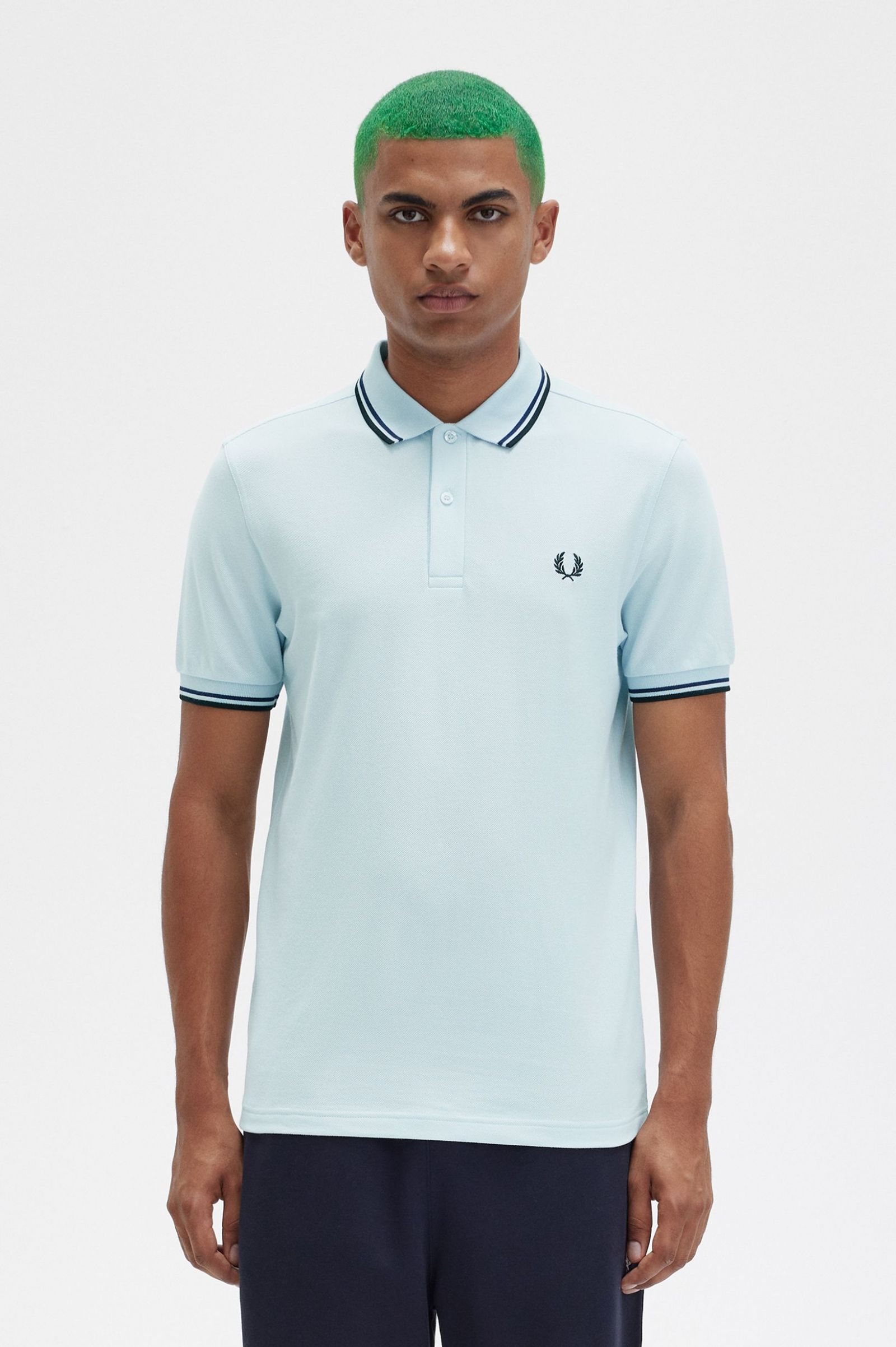 M3600 - Light Ice / French Navy / Black | The Fred Perry Shirt 