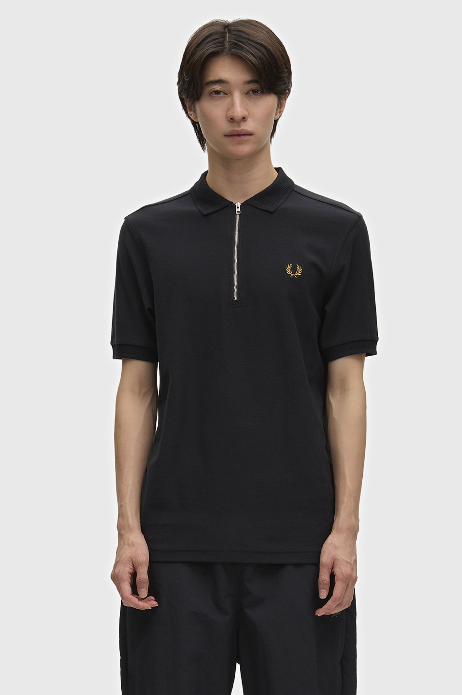 Crepe Piqué Polo Shirt - Black | Men's Polo Shirts | Short & Long