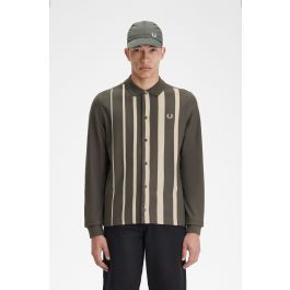 Gradient Stripe Long Sleeve Polo Shirt - Field Green | Men's Polo ...