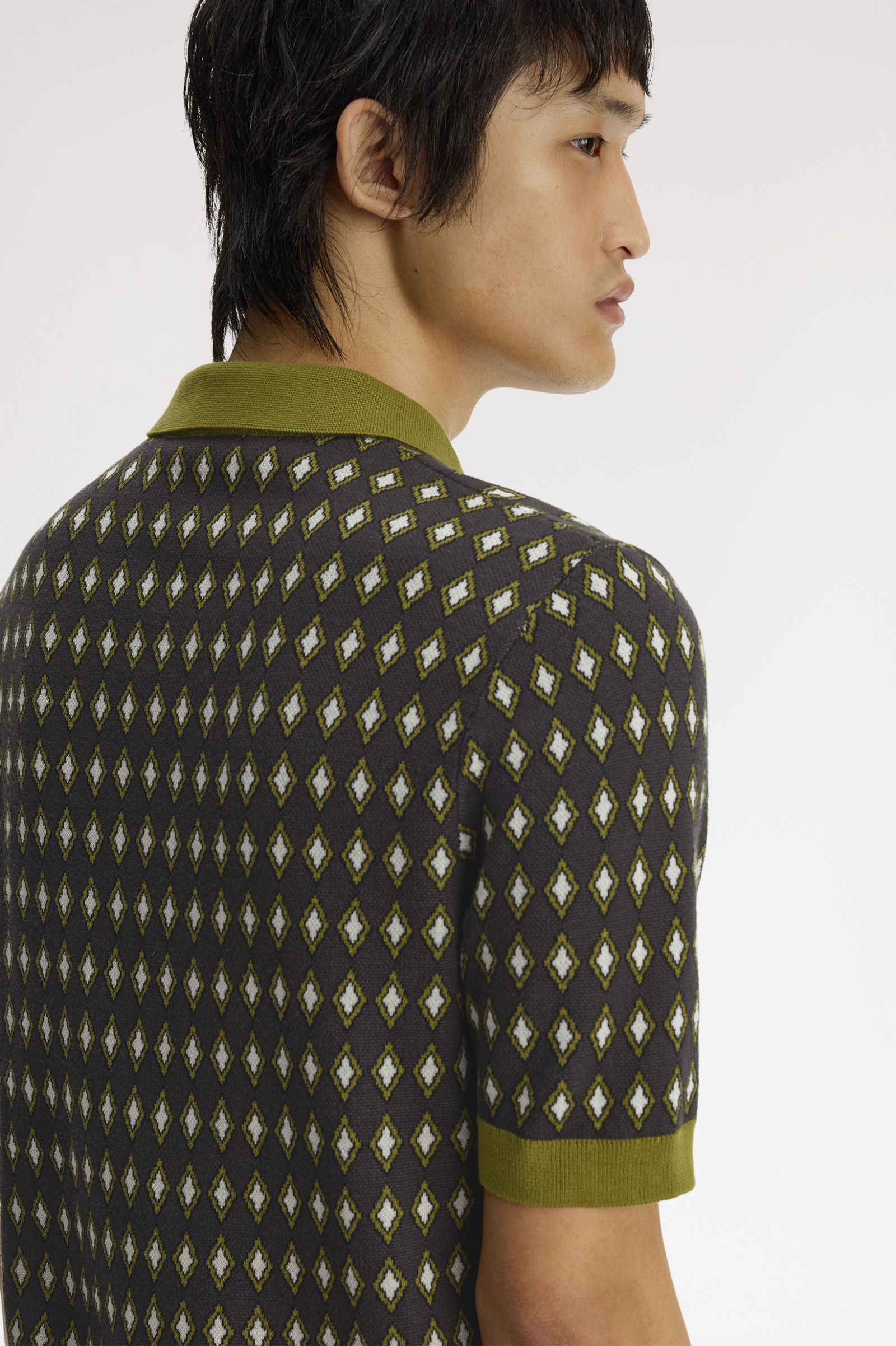 Opencollar Diamond Jacquard Knitted Shirt - Anchor Grey | Men's