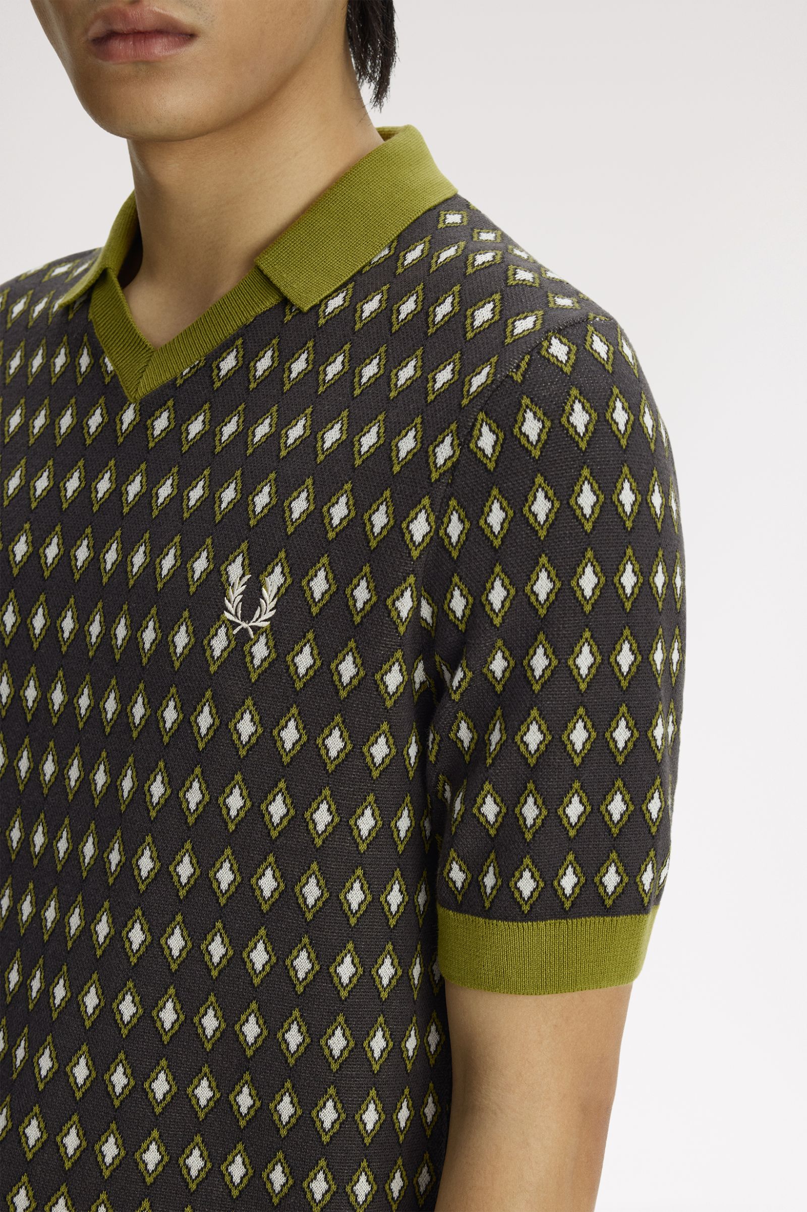 Opencollar Diamond Jacquard Knitted Shirt - Anchor Grey | Men's