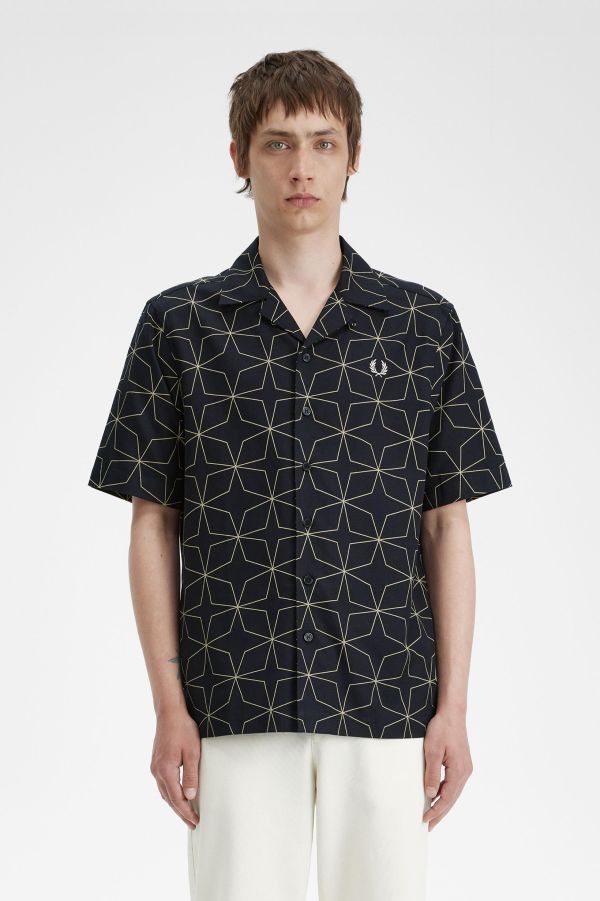 Geometric Print Revere Collar Shirt