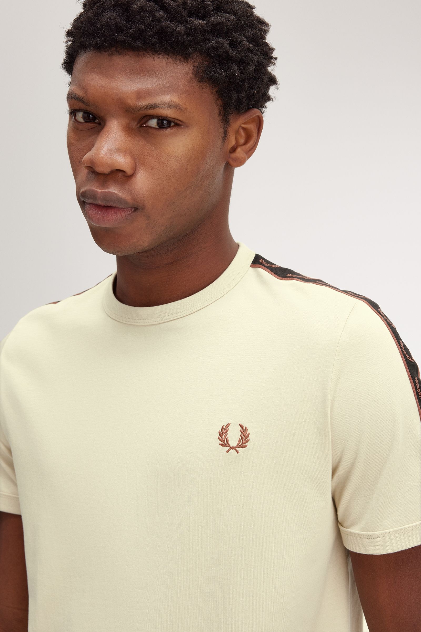 Contrast Tape Ringer T-Shirt - Oatmeal / Whisky Brown | Men
