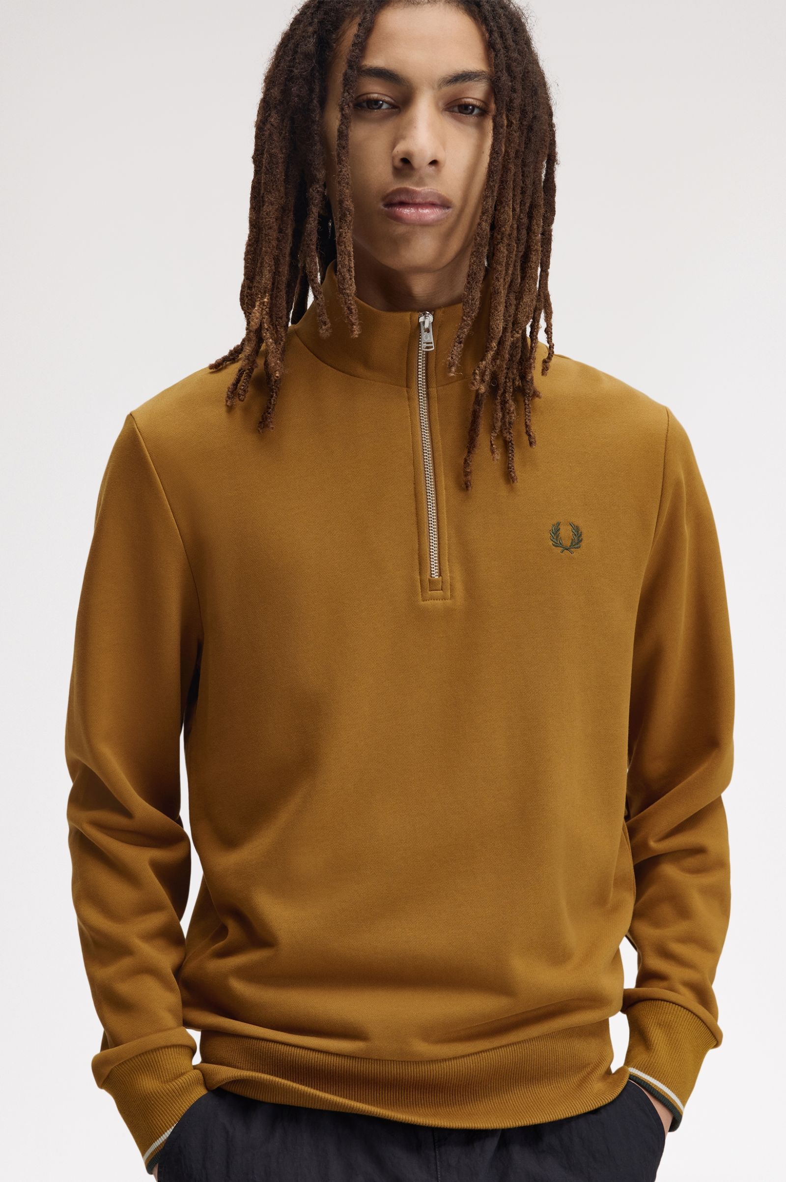 Half Zip Sweatshirt - Dark Caramel / Dusky Blue / Night Green